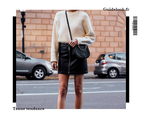tenue jupe en cuir en hiver