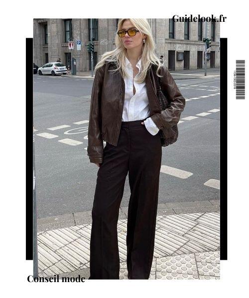 tenue marron noir blanc femme